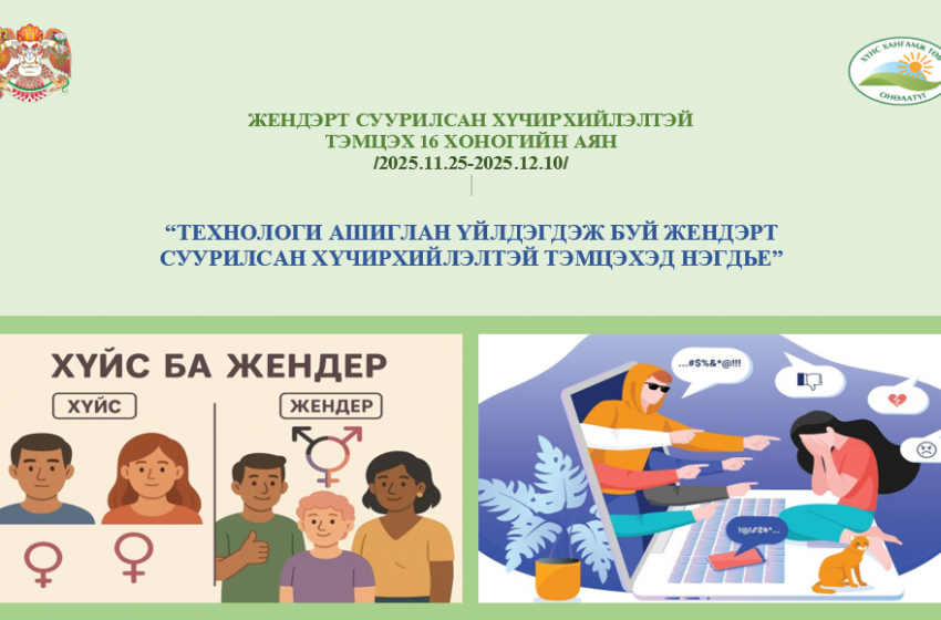  “ЖЕНДЭРТ СУУРИЛСАН ХҮЧИРХИЙЛЭЛТЭЙ ТЭМЦЭХ АЯН”